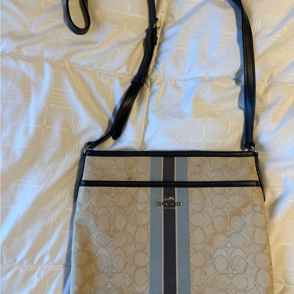 Coach Beige and Blue Signature Bag